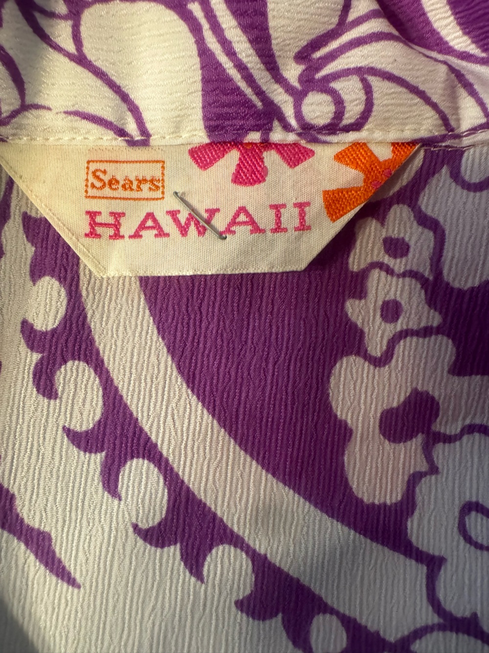 Vintage 1970s Sears Hawaii Purple Psychedelic Floral Dagger Collar XL Shirt C7 - Picture 9 of 9